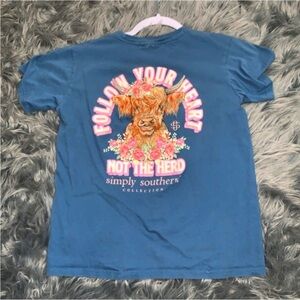 Simply Southern Kids Teal Follow Your Heart T-Shirt Sz Medium